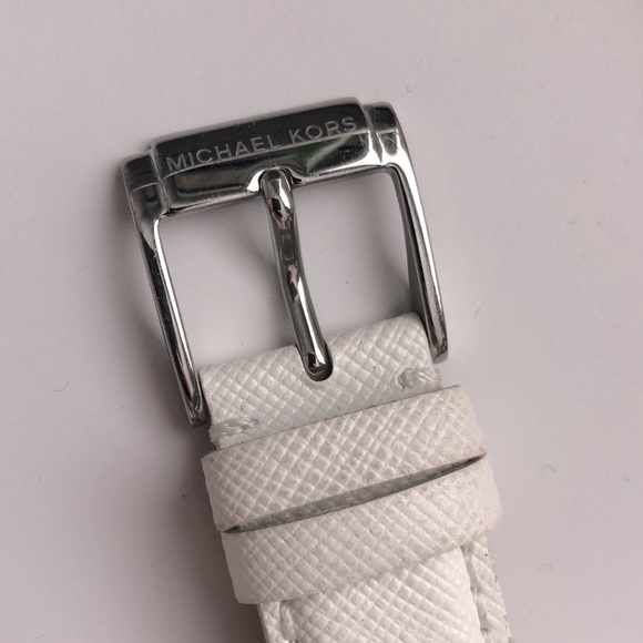 Michael Kors Genuine Leather Watch (White, Gold, Silver) - Picture 3 of 7